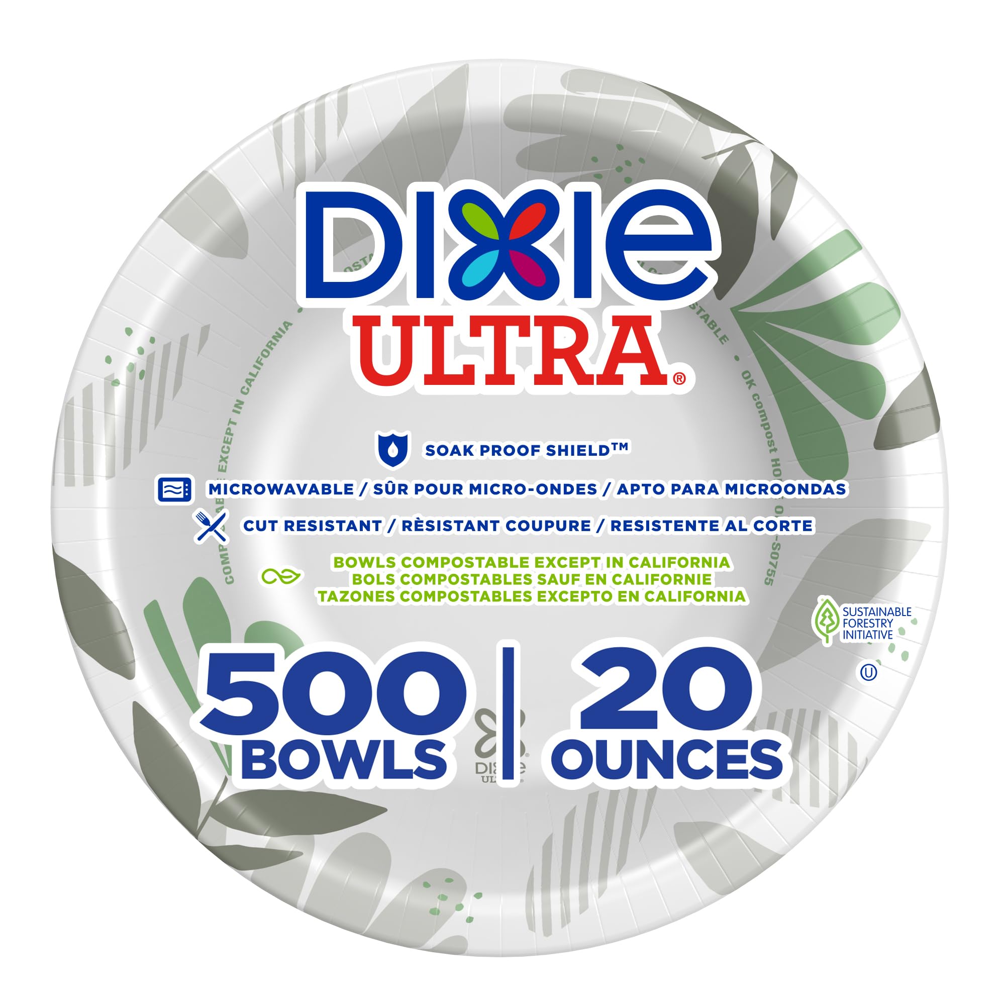 Dixie Ultra 20 oz Heavy-Weight Paper Bowls, Pathways, 500 Count, Bulk Case, 4 Packs/125 Count Per Pack, (Georgia-Pacific #SX20PATH)