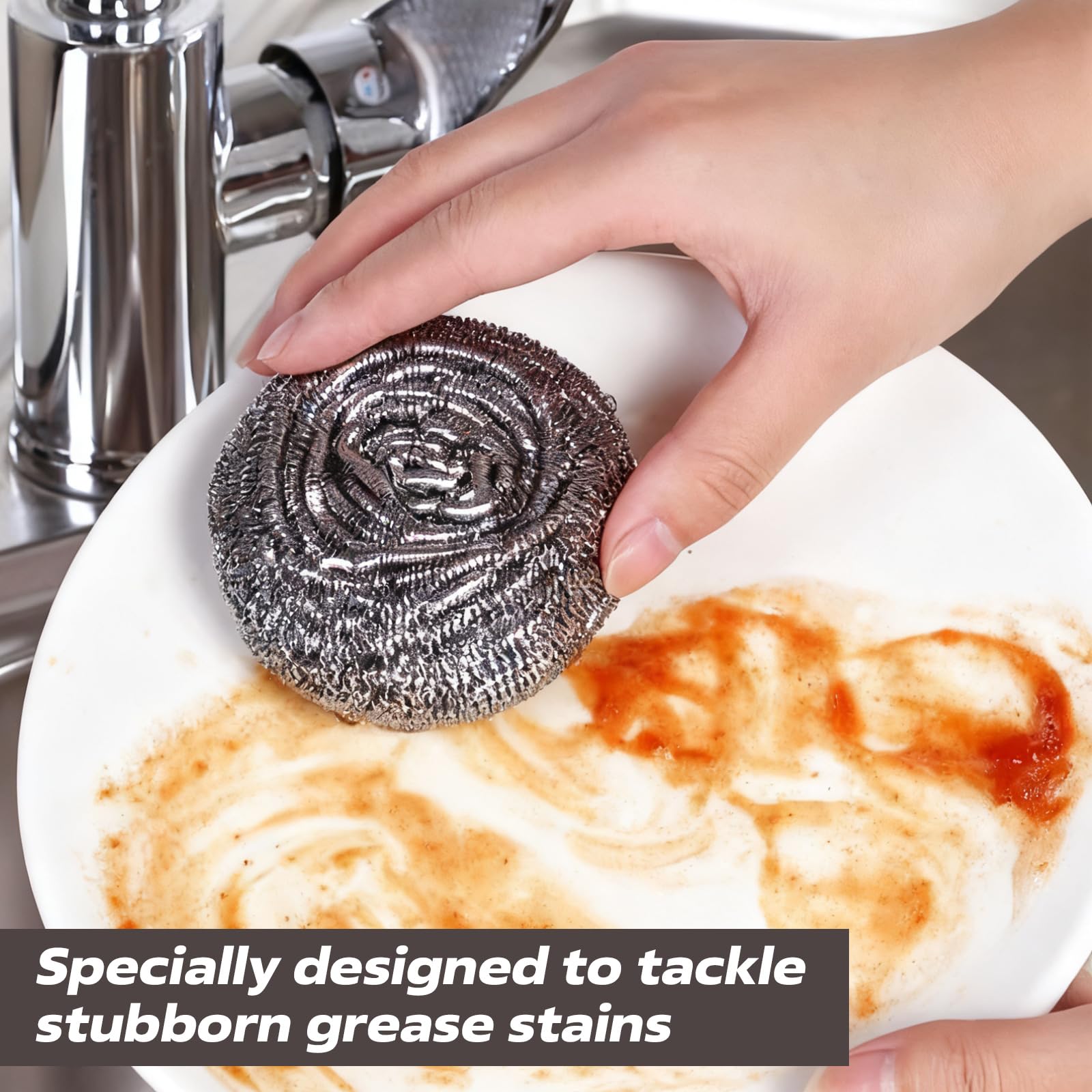 10 Packs Stainless Steel Sponge Scrubber Set, Metal Scouring Pad Stainless Steel Wire Washing Balls for Cookware Cleaning
