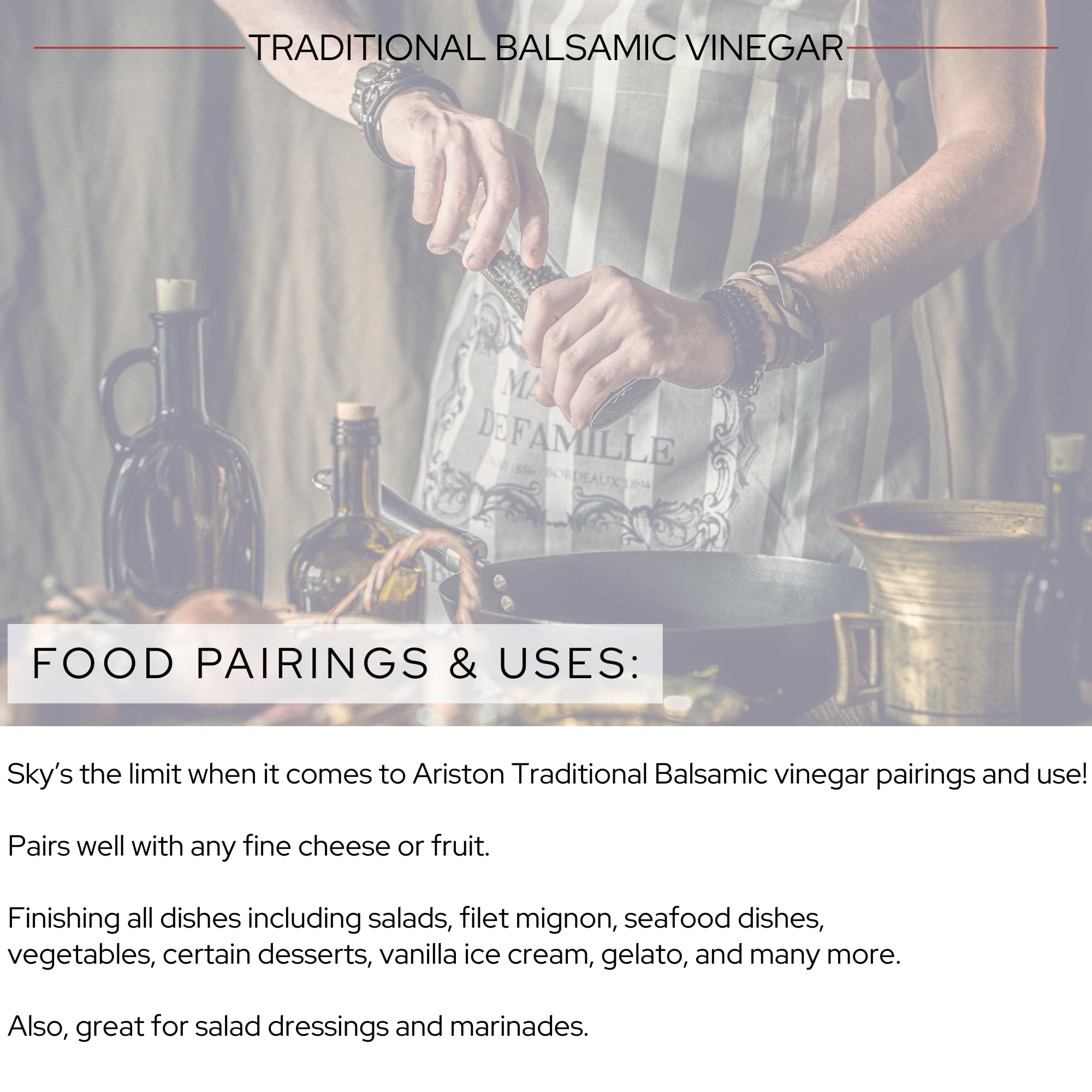 Ariston "The Very Best" Premium Balsamic Vinegar - Barrel Aged, Gourmet Quality, Product of Italy - Vegan, Gluten Free, GMO Free, No Added Sugar