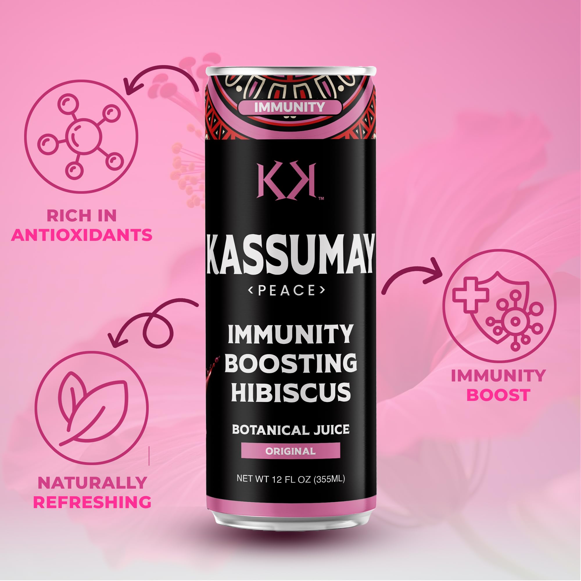 Kassumay Hibiscus Botanical Juice - Premium Plant-Based Wellness Beverage | Immune Support | Antioxidant-Rich | All-Natural | No Added Sugar| 12 Pack