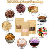 Blisstime Stand Up Pouches, 50 Pack Kraft Paper Bags with Matte Window and Tear Notch Resealable Bags for Small Business Home Use (6.5 x 8.7 Inches)