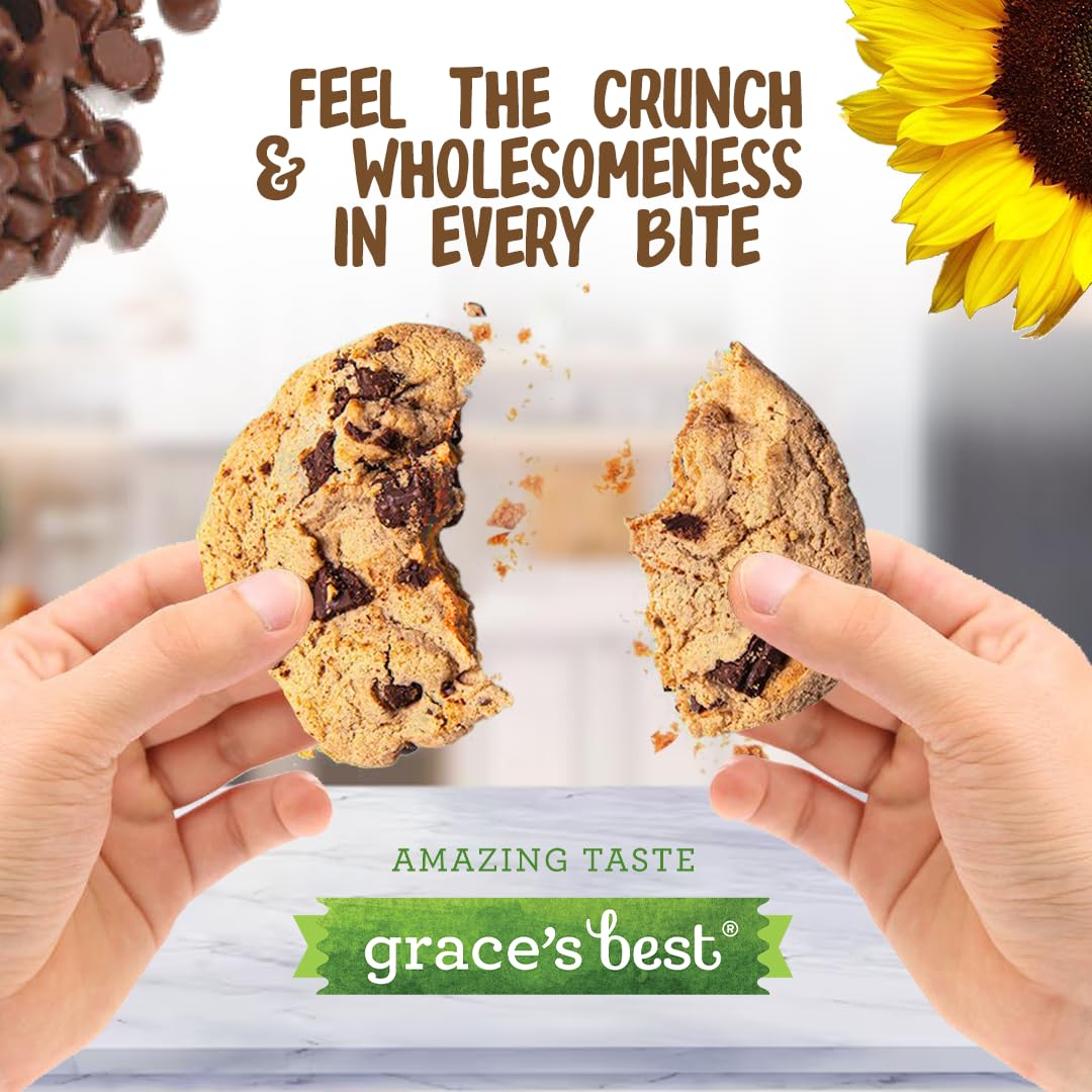 Grace’s Best Cookies - Sweet and Crunchy Small Snack Made With Natural, Quality Ingredients - Sunflower Seeds and Chocolate Chips - Pack of 2 (12oz)