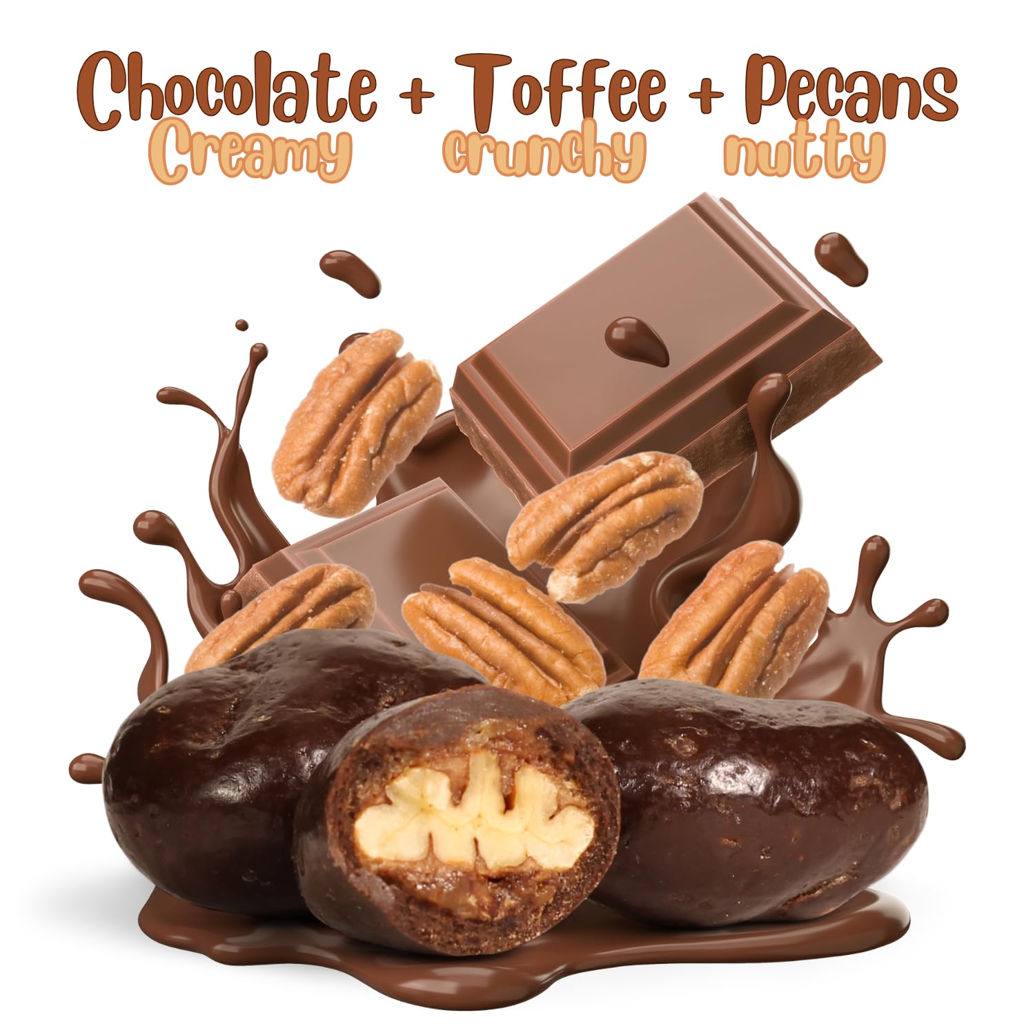 Chocolate Covered Toffee Coated Pecans by It's Delish, 12 OZ Bag | Dark Chocolate Candy Nuts Bulk Pecans Chocolates Sweet & Crunchy Pecan Nut Snack |