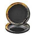 Silver Spoons ROYALTY DINNERWARE PLATES | Gold Rimmed Plastic Plates | Brushed Collection, Dinner Plates, Black