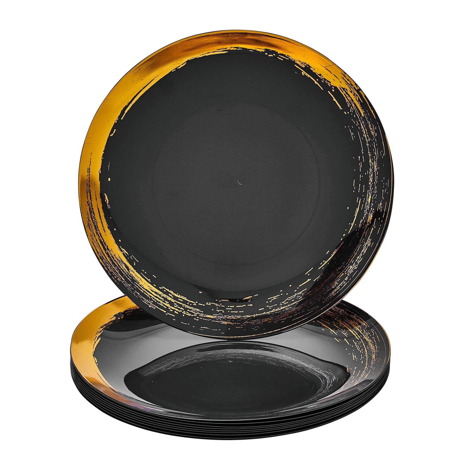 Silver Spoons ROYALTY DINNERWARE PLATES | Gold Rimmed Plastic Plates | Brushed Collection, Dinner Plates, Black