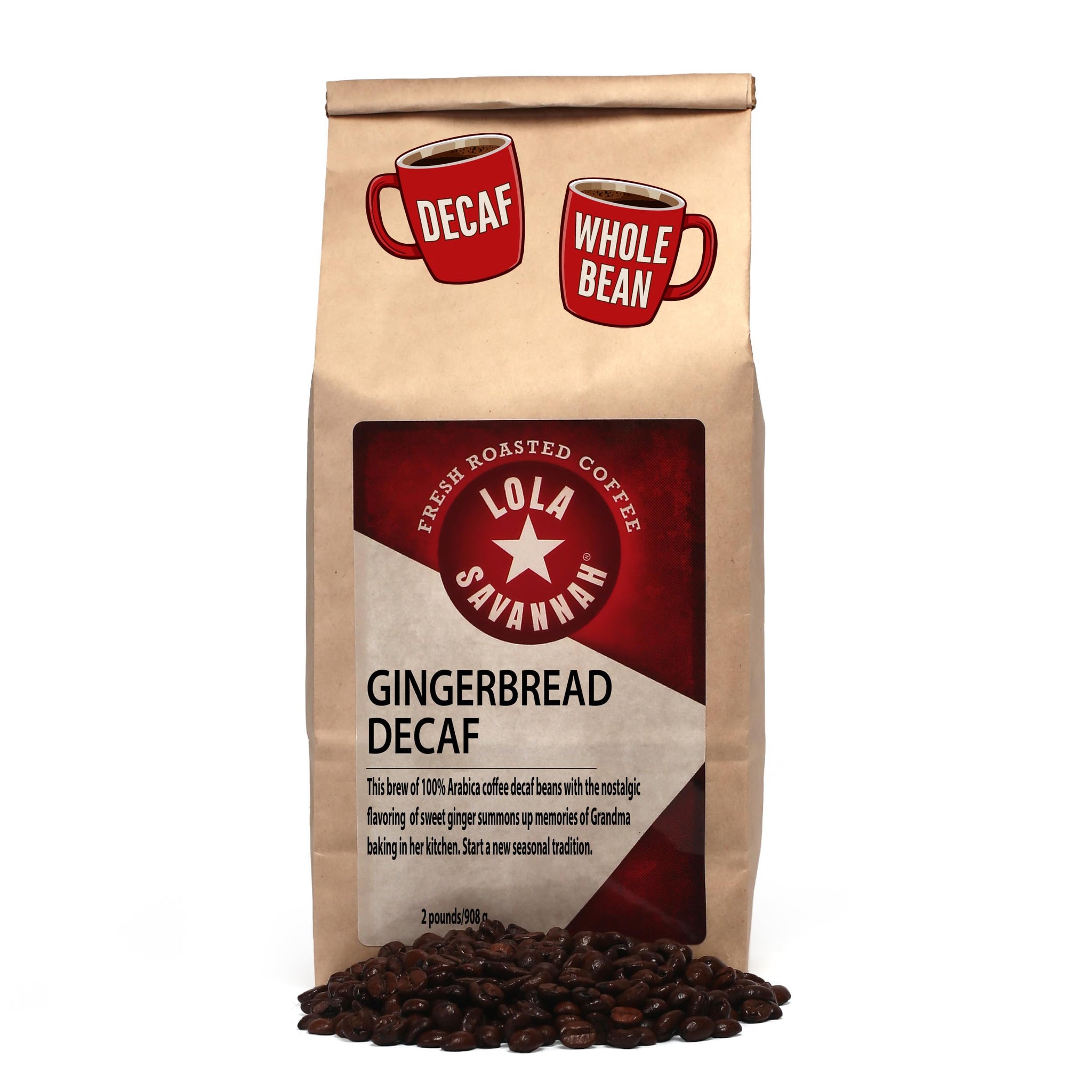 Lola Savannah Gingerbread Whole Bean Decaf Coffee, 2lb