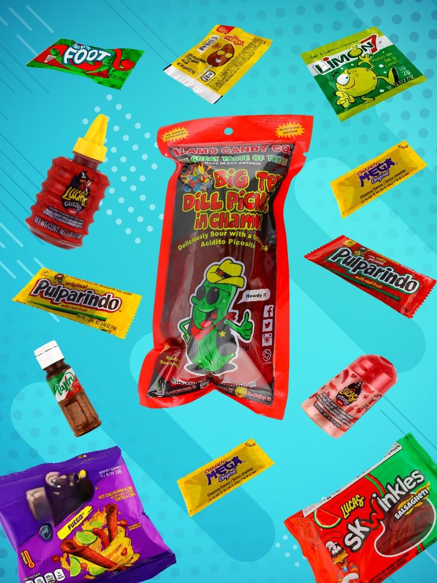 Chamoy Pickle Kit, Mexican Candy Mix Ready to make the Famous TikTok Trend, Includes Original Alamo Dill Pickle, Baby Lucas, Lucas Gusano, Skwinkles