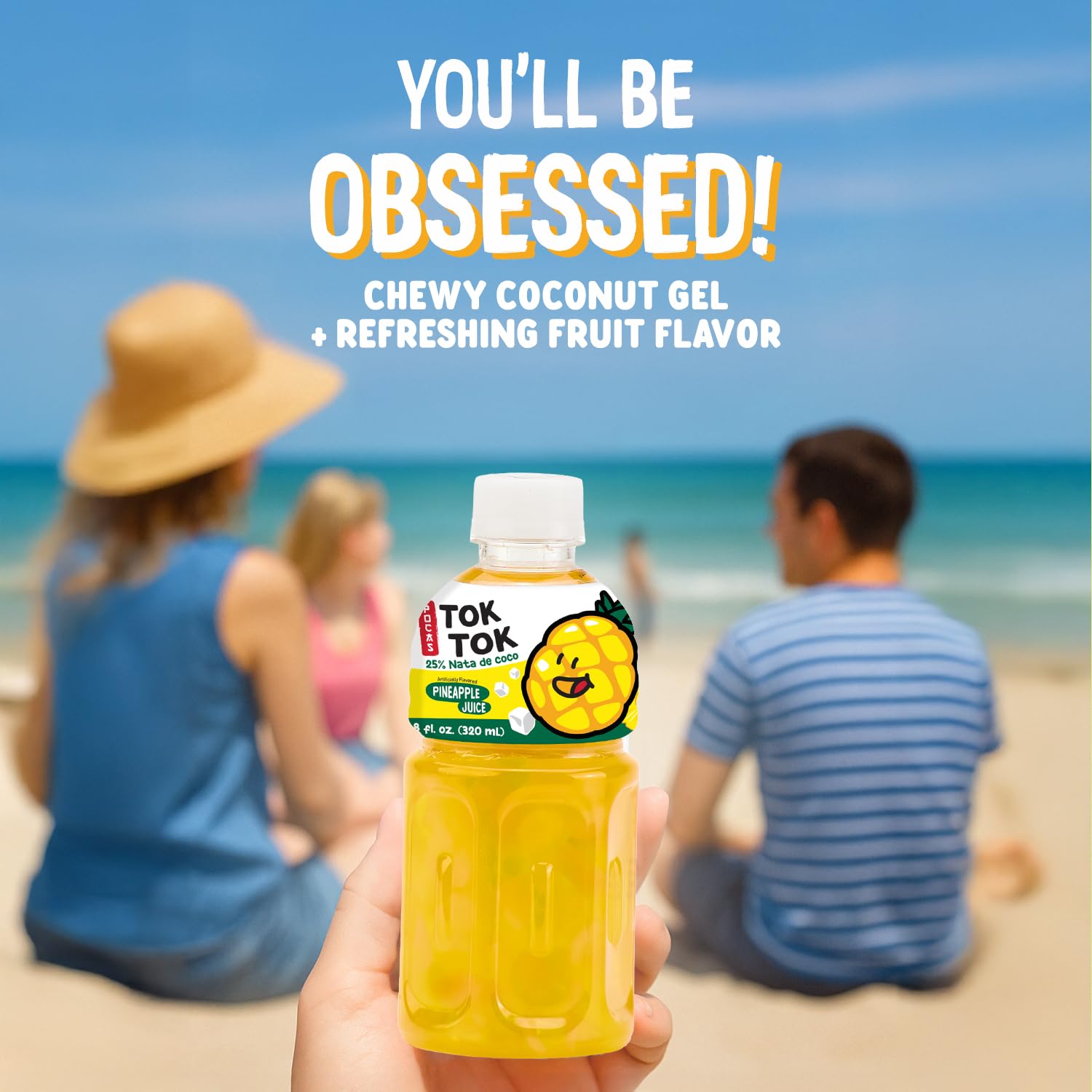 Pocas Toktok Pineapple Juice 12-Pack - Made with Real Fruit & Chewy Nata De Coco, 8 Oz Each