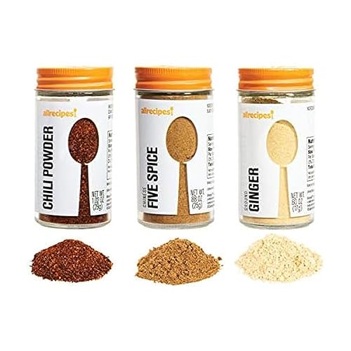 Allrecipes Taste of Asia (Chili Powder, Chinese Five Spice, Ground Ginger) in Glass Jars with Removable Sifter Caps for Sprinkling, Set of 3
