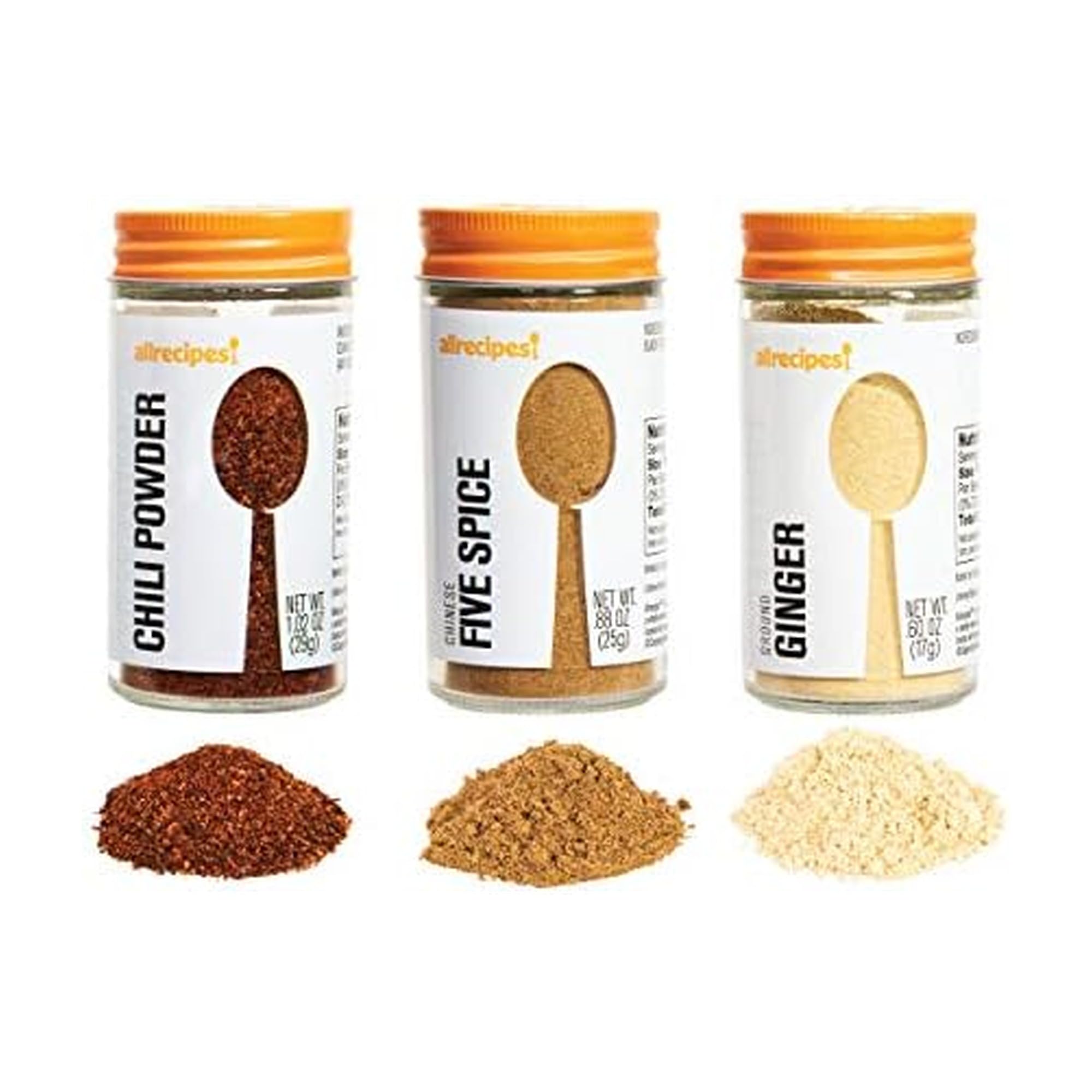 Allrecipes Taste of Asia (Chili Powder, Chinese Five Spice, Ground Ginger) in Glass Jars with Removable Sifter Caps for Sprinkling, Set of 3