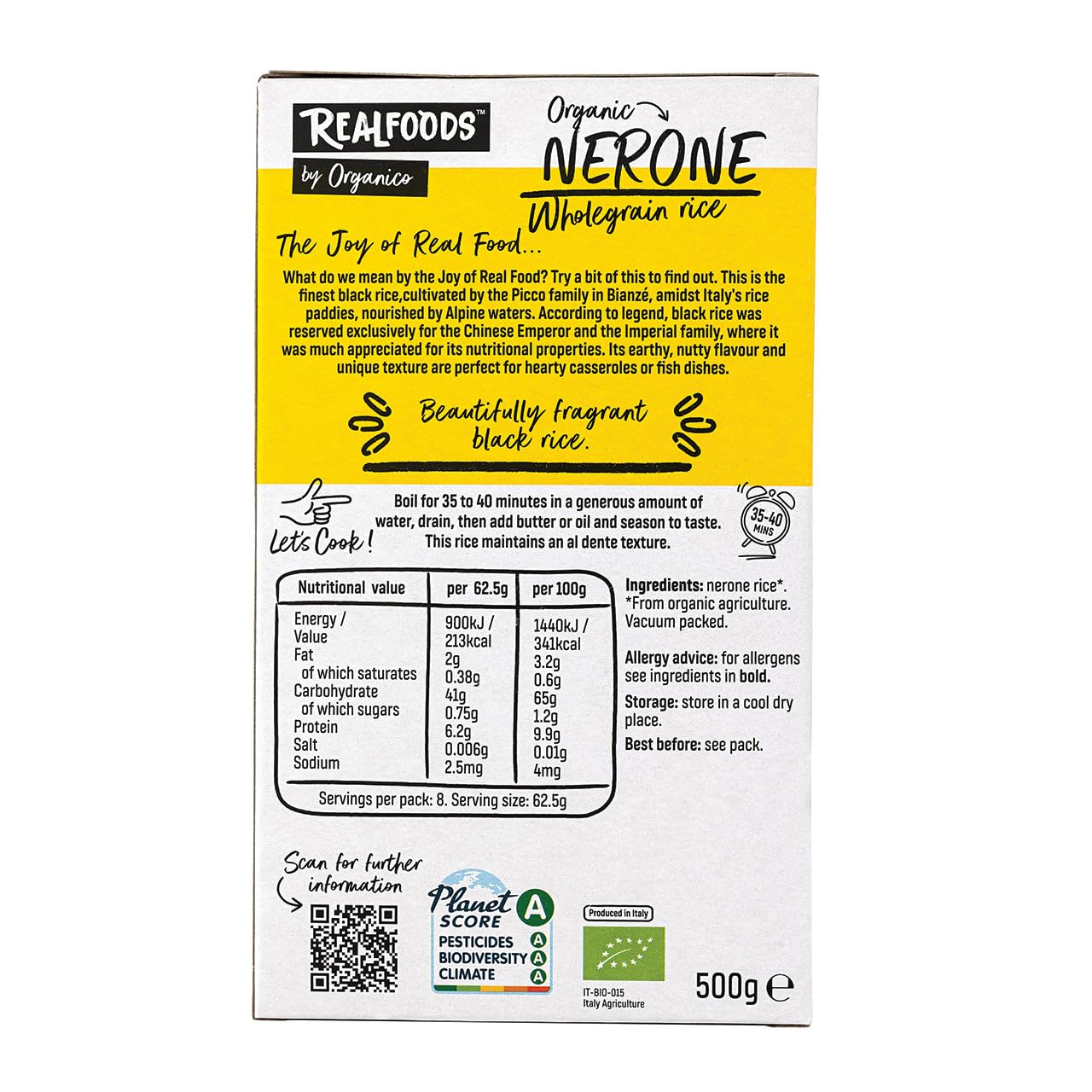 Organico Nerone Black Rice Wholegrain 500g - Pack of 6