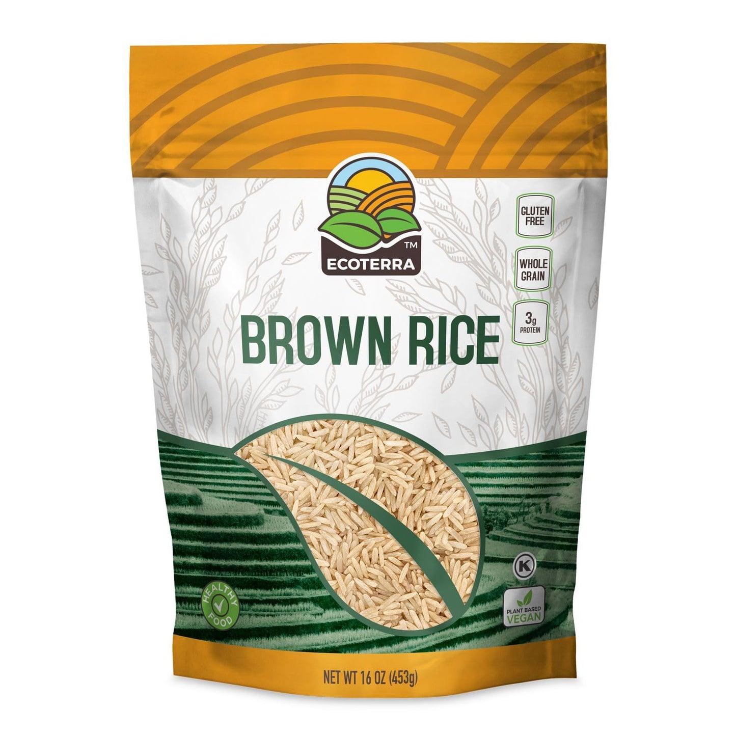 Ecoterra Brown Rice 16oz - Gluten-Free, Whole Grain - Non-GMO, Vegan - Healthy Side Dish & Perfect for Cooking