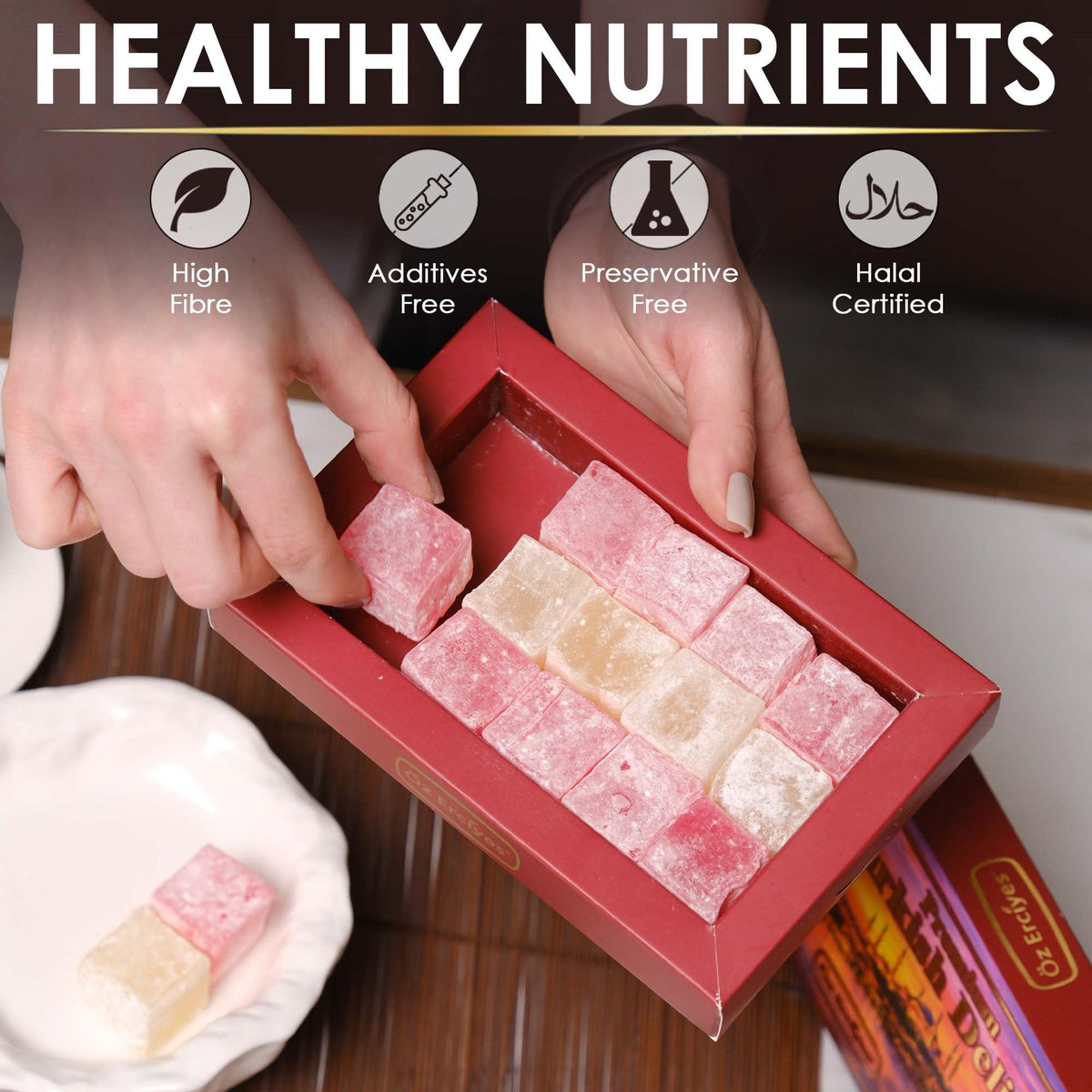 Turkish Delights Candy Gift Box - Rose and Plain Turkish Delight, Original Lokum Candy, Traditional Turkish Food Sweet, 7.05 oz (200g)