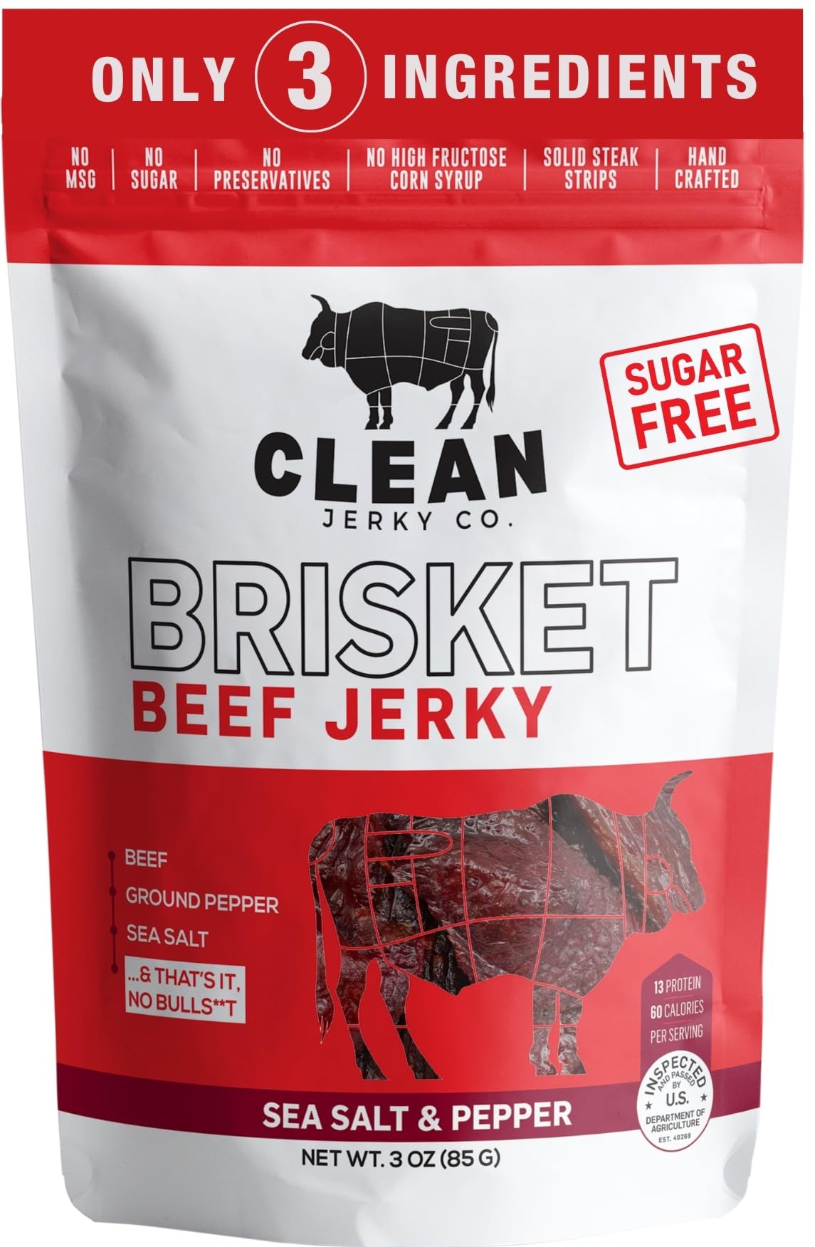 Clean Jerky Co. Old Fashioned Dry Zero Sugar Beef Jerky | Salt & Pepper - Flavorful High Protein Snacks | Healthy Snacks for Adults | Made with 100%