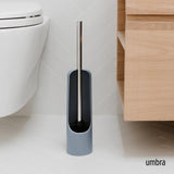 Umbra Touch Toilet Brush with Hideaway Holder - Durable, Slim, Plastic and Metal Bowl Cleaner with Bristles, Slate Blue