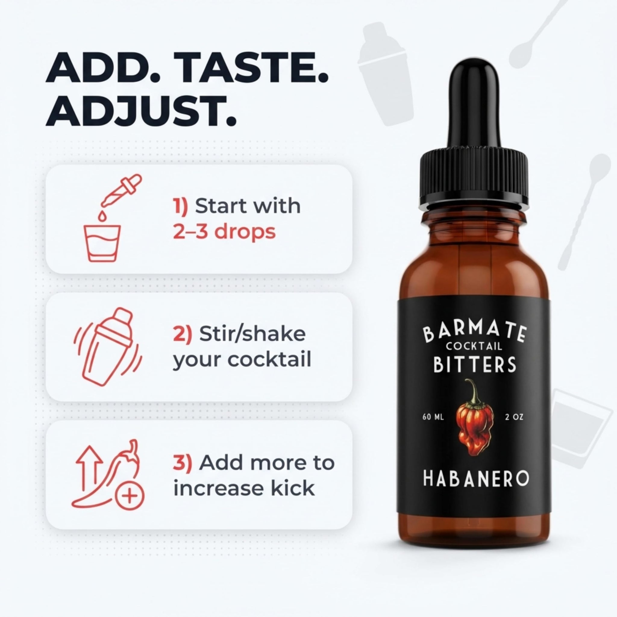 Spicy Habanero Cocktail Bitters - Drink Flavor Enhancer, Handcrafted Small Batch Bitters for Premium Cocktails, 2 oz