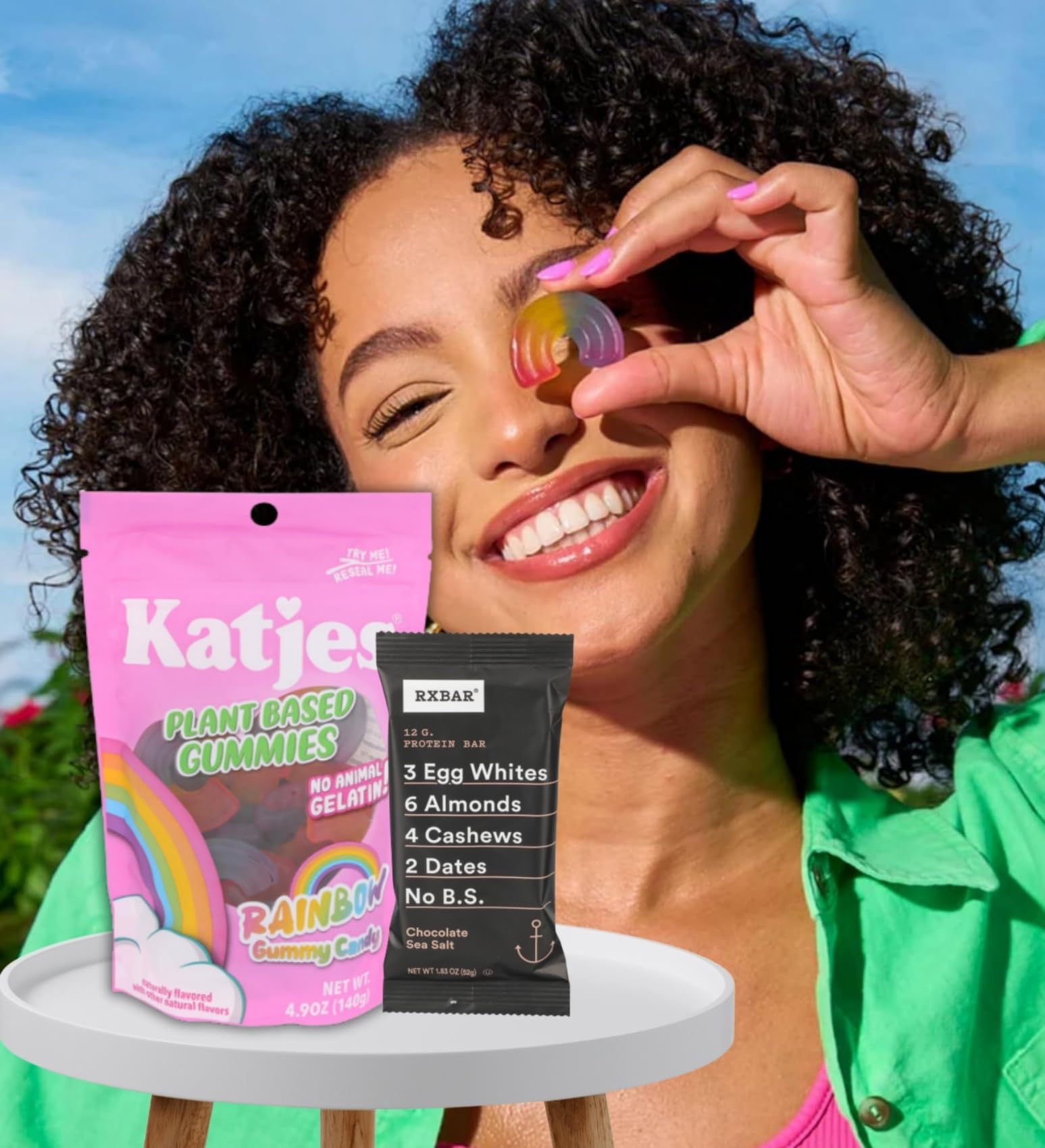 4x Unicorn Gummies - 4.9OZ Bundle with Bar Protein Choc S Salt - 1.8OZ - Rainbow Gummy Candy and Strips with Chocolate Sea Salt Protein Bar - Gift Set