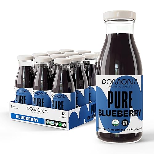 Pomona Organic Juices Pure Blueberry Juice, Cold Pressed Organic Juice, Non-GMO, No Sugar Added, Not from Concentrate, Gluten Free, Kosher Certified