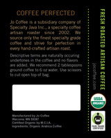 Colombia Jo: 12 oz, Organic Ground Gourmet Coffee, Medium Roast, Creamy Body, Fair Trade Certified, USDA Certified Organic, 100% Arabica, NON-GMO