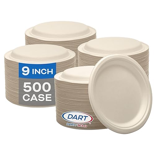DART SOLO ProPlanet Compostable Fiber Plates, 9 in Round PFAS-Free Fiber Plates, 9FBRP1 (Case of 500 Plates)