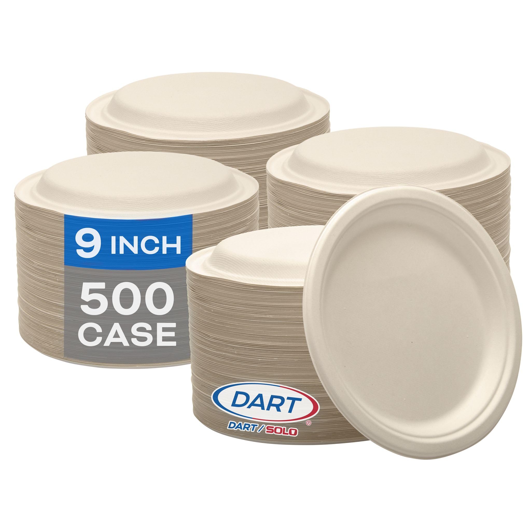 DART SOLO ProPlanet Compostable Fiber Plates, 9 in Round PFAS-Free Fiber Plates, 9FBRP1 (Case of 500 Plates)