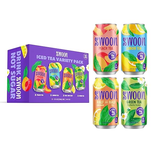 Swoon Iced Tea Variety Pack - Low Carb, Paleo-Friendly, Gluten-Free Keto Drink - Half + Half IcedTea Lemonade, Peach Iced Tea, and Lemon Tea - 12 fl