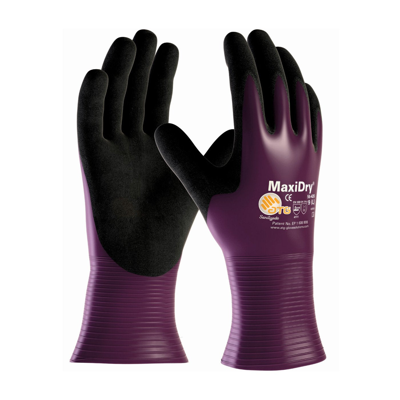 ATG 56-426/XXL Maxidry By Atg, Drivers Style, Prpl./Blk. Nitrile Non-Slip Purple