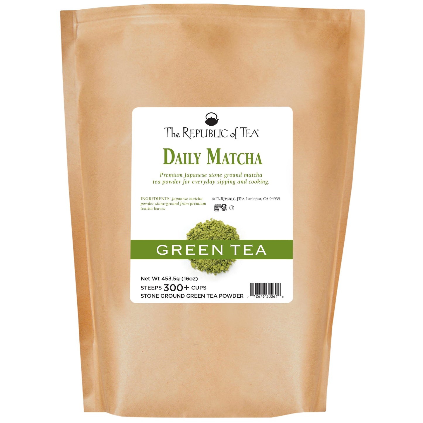 The Republic of Tea Japanese Daily Matcha Powder 1 lb Bulk Bag | Matcha Green Tea | 300+ Servings