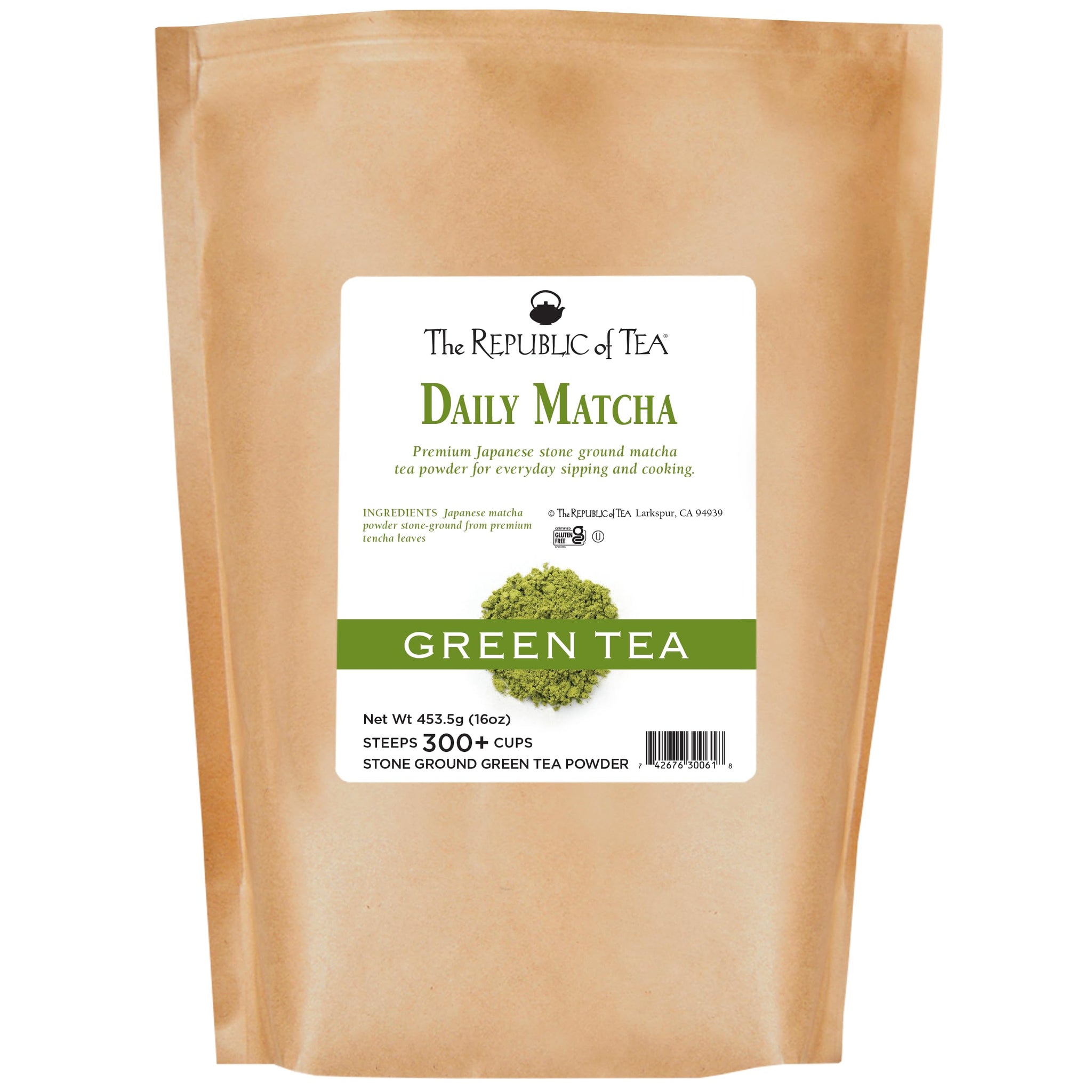 The Republic of Tea Japanese Daily Matcha Powder 1 lb Bulk Bag | Matcha Green Tea | 300+ Servings
