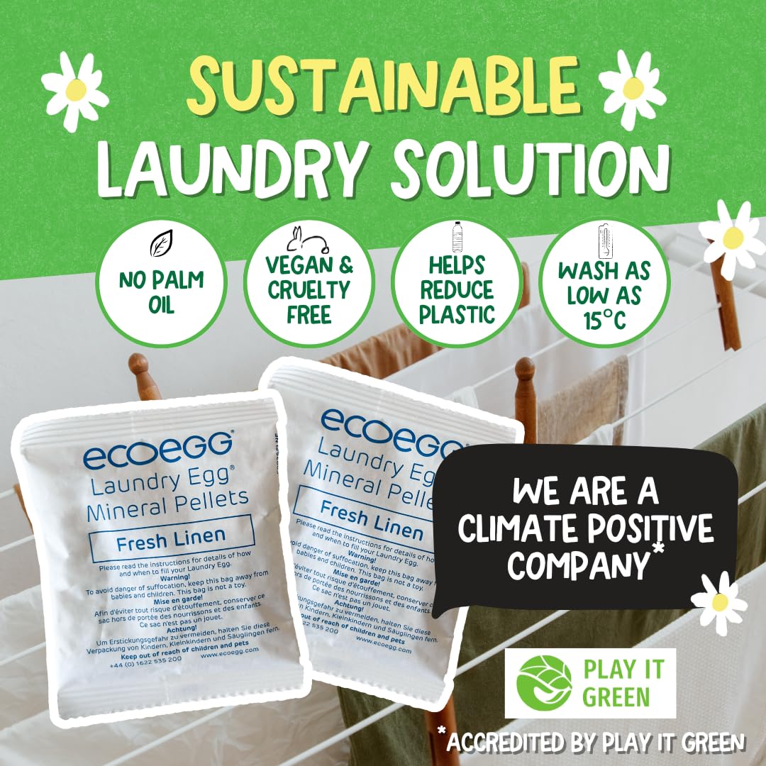 Ecoegg Laundry Egg Refill Pellets, 50 Loads, Fresh Linen, Sensitive Skin Laundry Detergent
