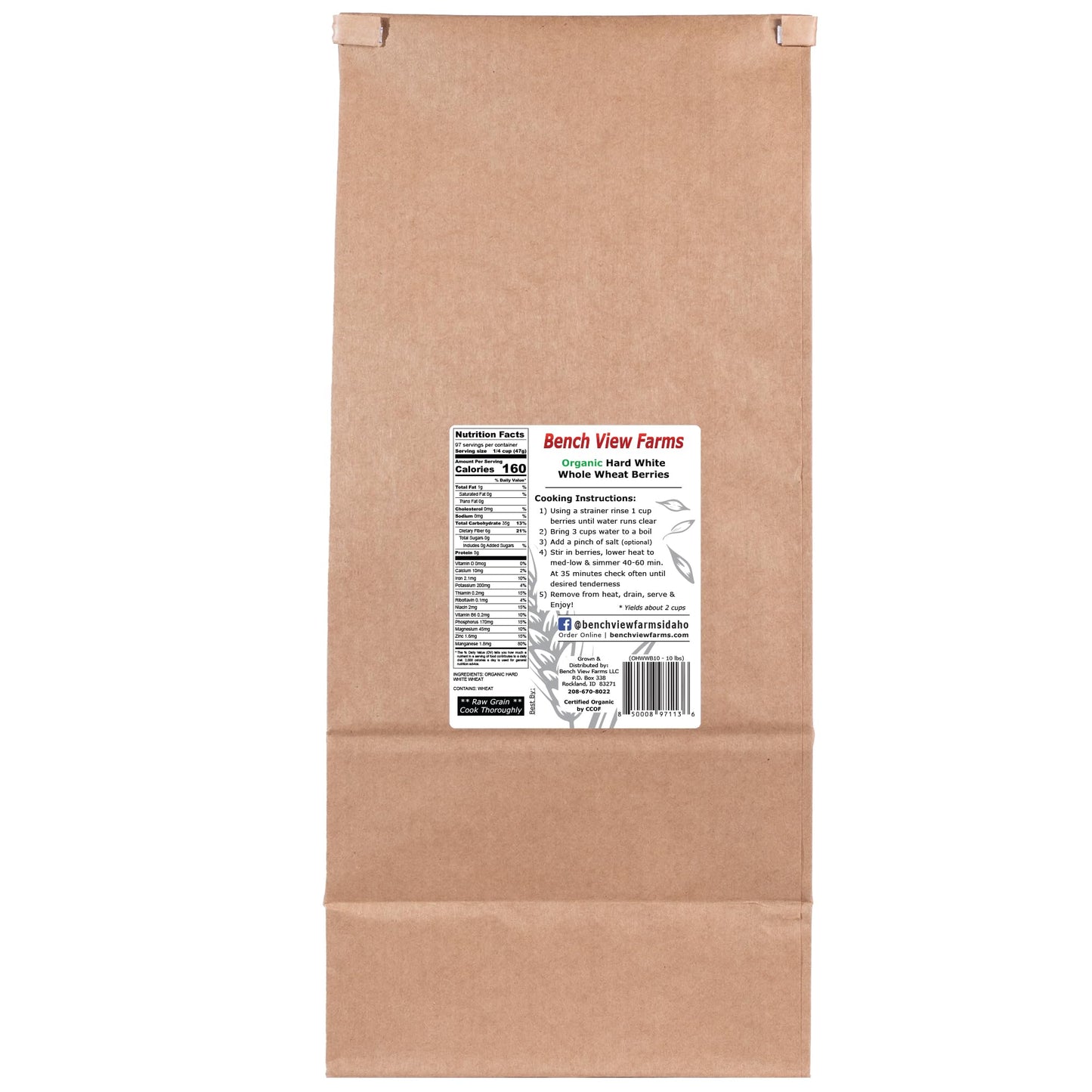 Organic Hard White Wheat Berries - 10lbs