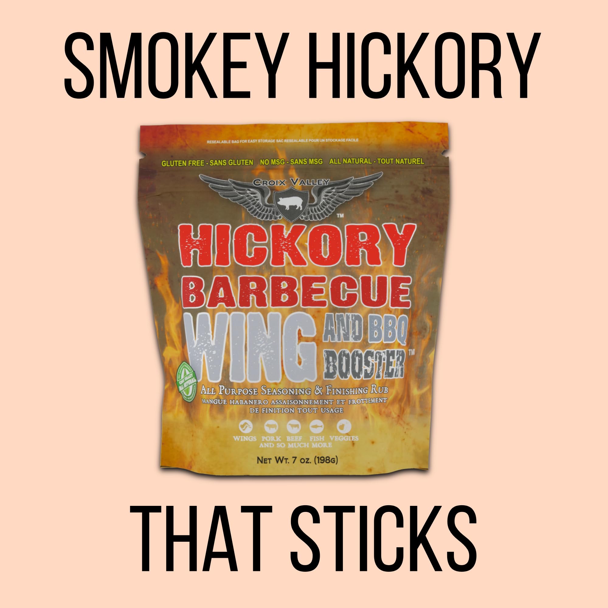Croix Valley Hickory BBQ Wing & BBQ Booster™ Hickory BBQ Wing Seasoning - Smoky Smokehouse Spice for Wings, Burgers & Fries - 3 Pack (7 oz Foil