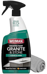 Weiman Disinfectant Granite Cleaner and Polish With Microfiber Cloth - Safely Clean Disinfect and Shine Granite Marble Soapstone Quartz Quartzite