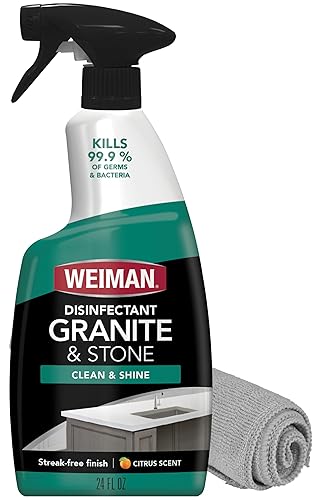 Weiman Disinfectant Granite Cleaner and Polish With Microfiber Cloth - Safely Clean Disinfect and Shine Granite Marble Soapstone Quartz Quartzite