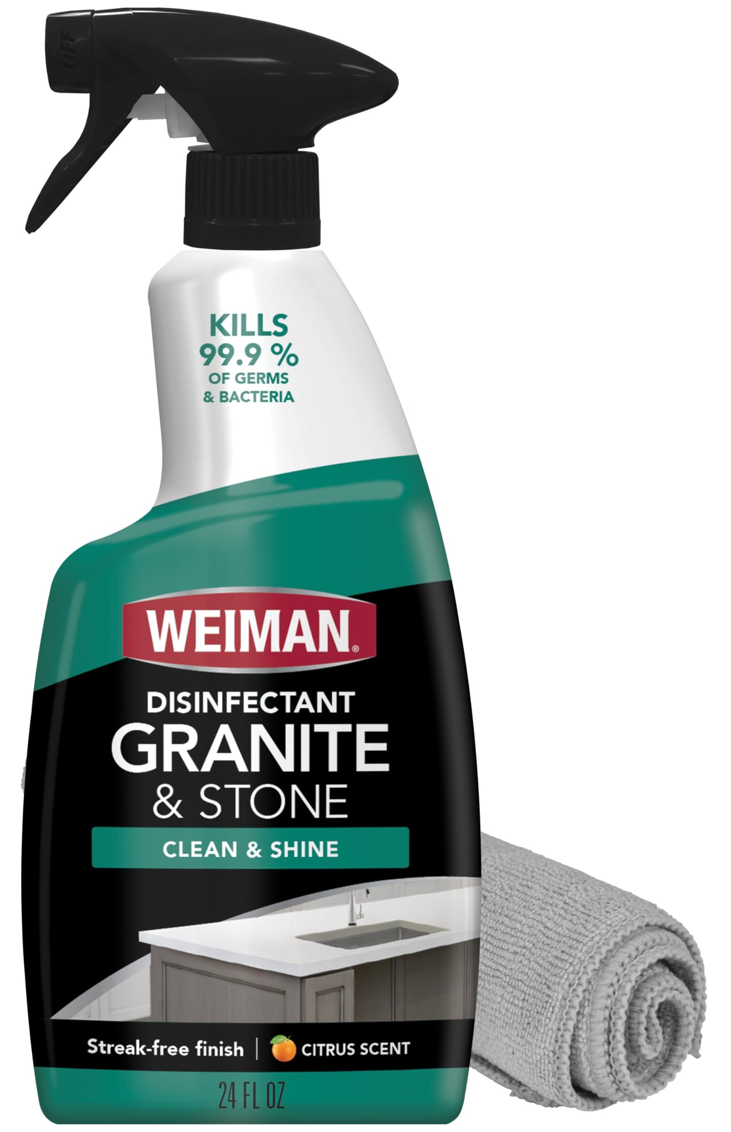 Weiman Disinfectant Granite Cleaner and Polish With Microfiber Cloth - Safely Clean Disinfect and Shine Granite Marble Soapstone Quartz Quartzite