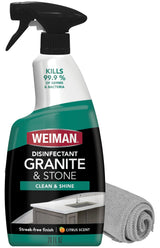 Weiman Disinfectant Granite Cleaner and Polish With Microfiber Cloth - Safely Clean Disinfect and Shine Granite Marble Soapstone Quartz Quartzite