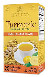 Hyleys Ginger Turmeric Tea Lemon Flavor - 25 Tea Bags - Wellness Herbal Supplement Green Tea
