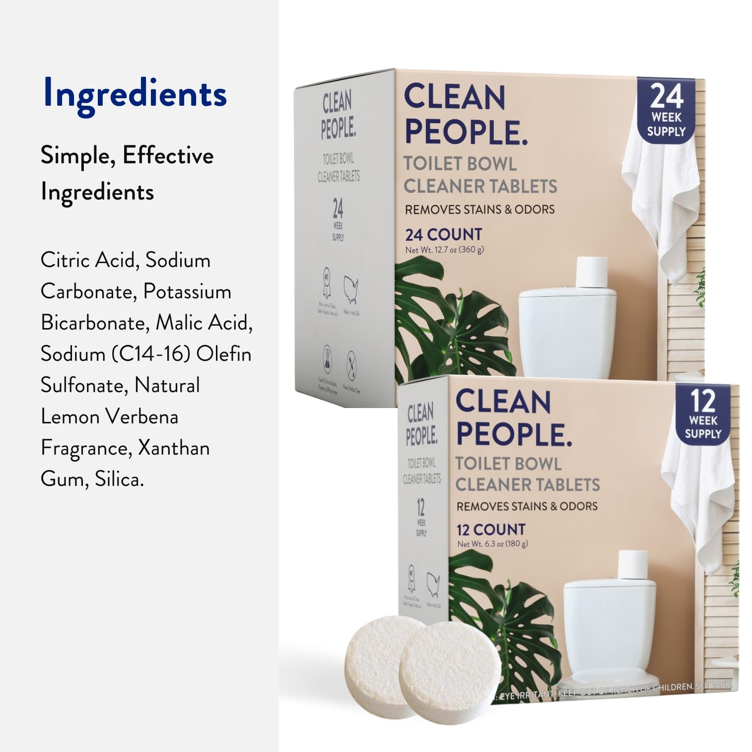THE CLEAN PEOPLE Toilet Bowl Cleaner | Eco Friendly Toilet Bowl Cleaner Tablets for Removing Hard Water Stains, Rust, and Limescale Buildup (12 Count)