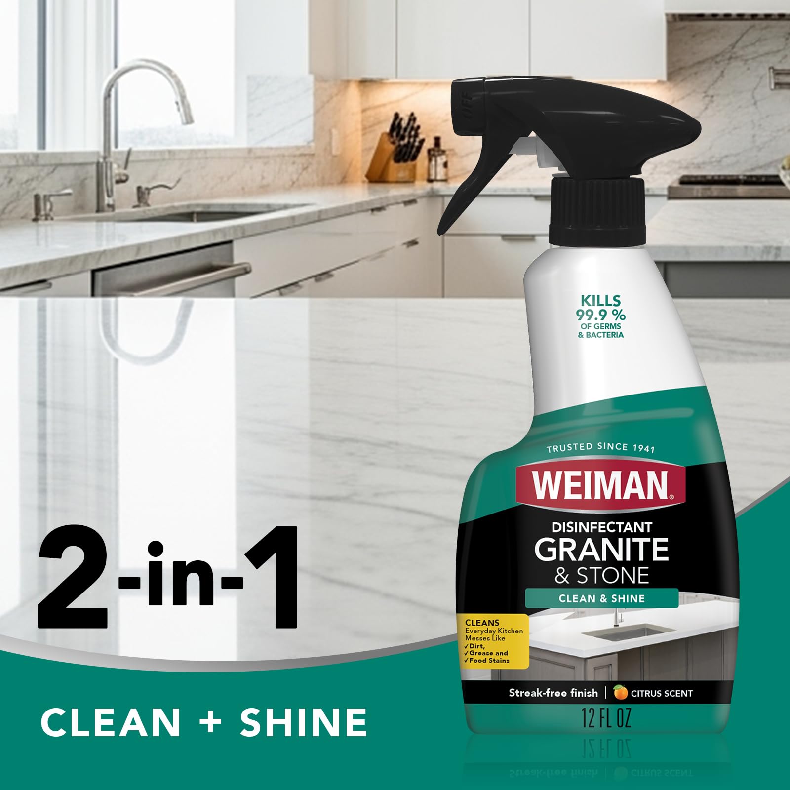 Weiman Disinfectant Granite Daily Clean & Shine - 12 fl oz (2 Pack) Safely Clean Disinfect and Shine Granite Marble Soapstone Quartz Quartzite Slate
