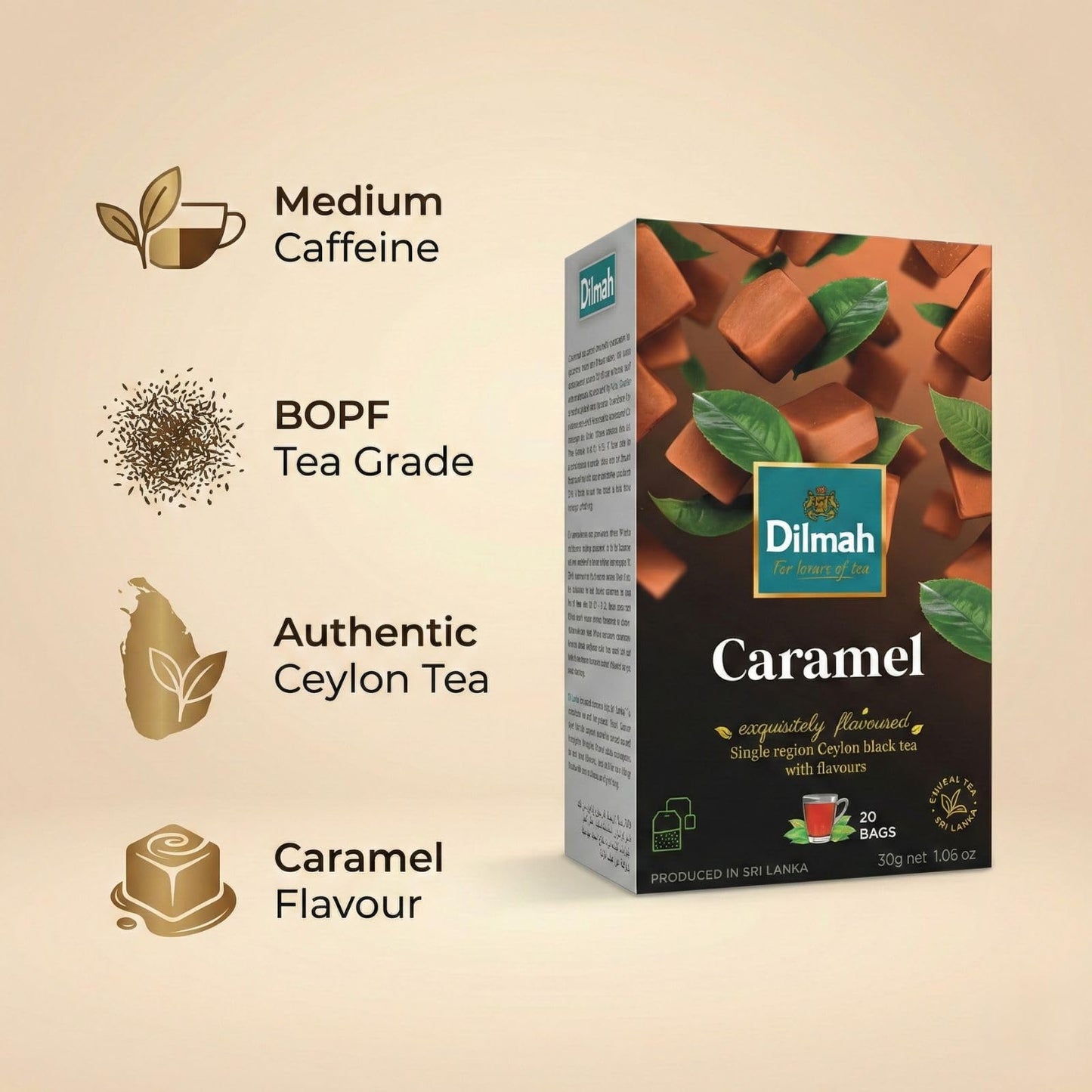 Dilmah Caramel Flavored Ceylon Black Tea - 20 Tea Bags