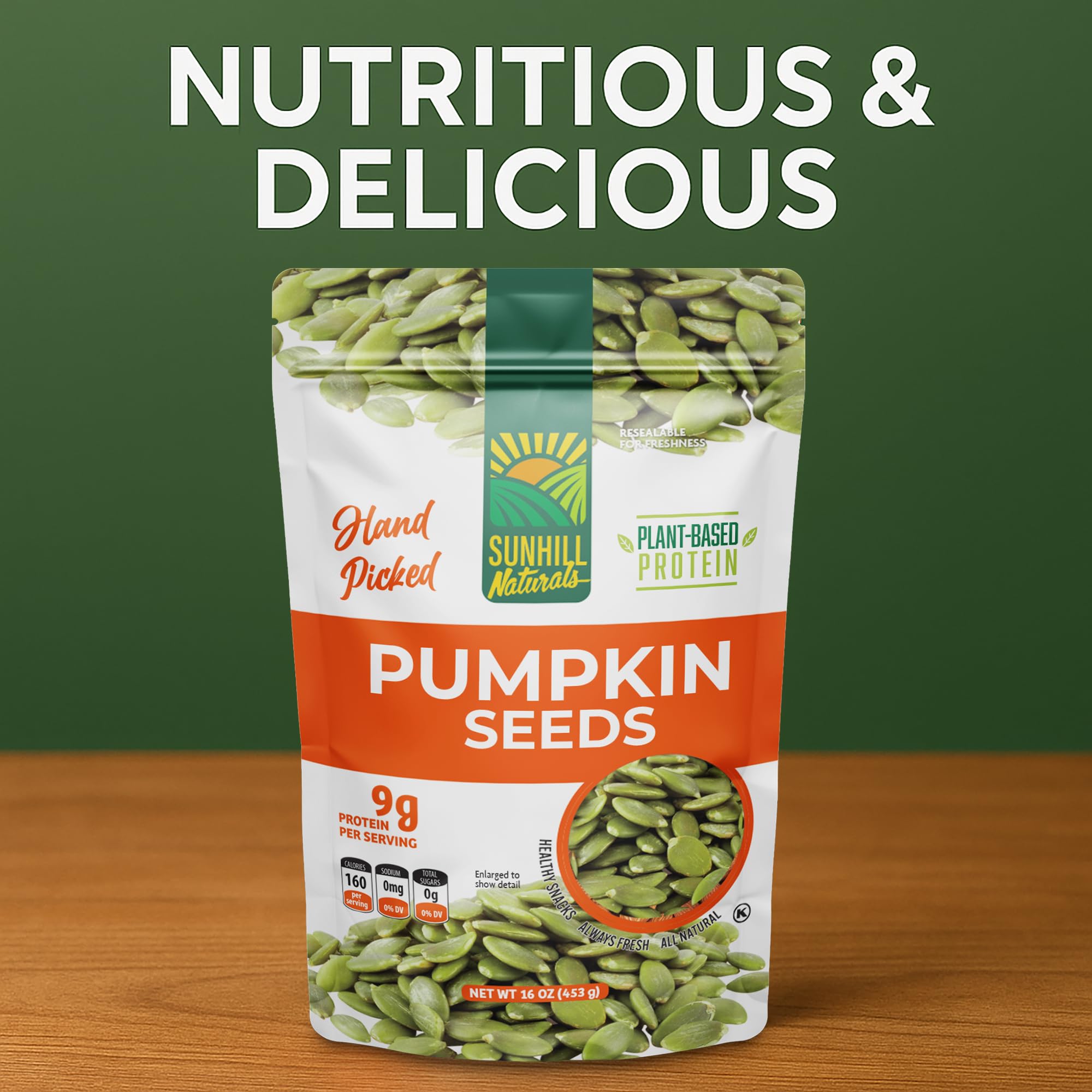 Sunhill Naturals Raw Pumpkin Seeds | Heart-Healthy Pumpkin Seed Snack Bag | Low Carb Seeds for Snacking | Keto Snacks for Adults and Kids