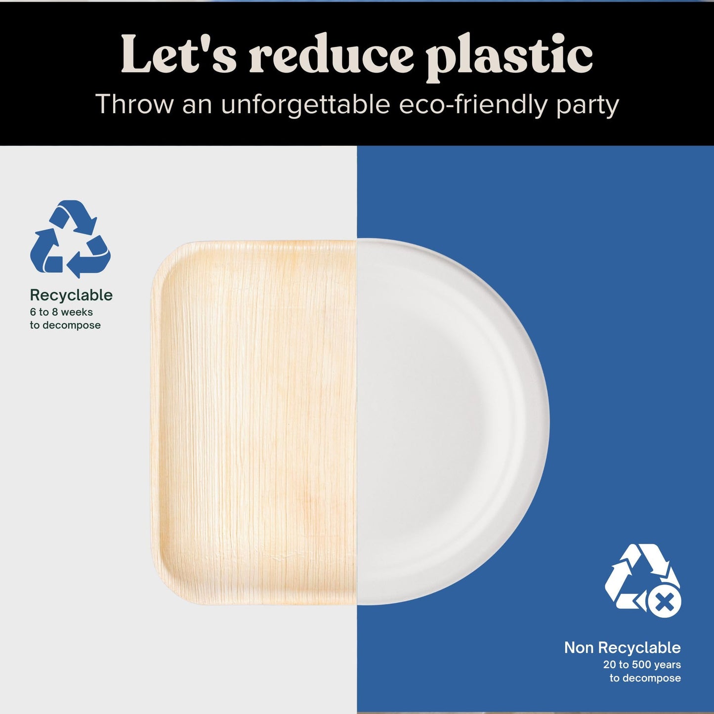 Luxe Designs Palm Leaf Plates - Eco-Friendly Alternative to Bamboo & Plastic - Heavy-Duty Compostable & Biodegradable Party Plates - Microwave & Oven