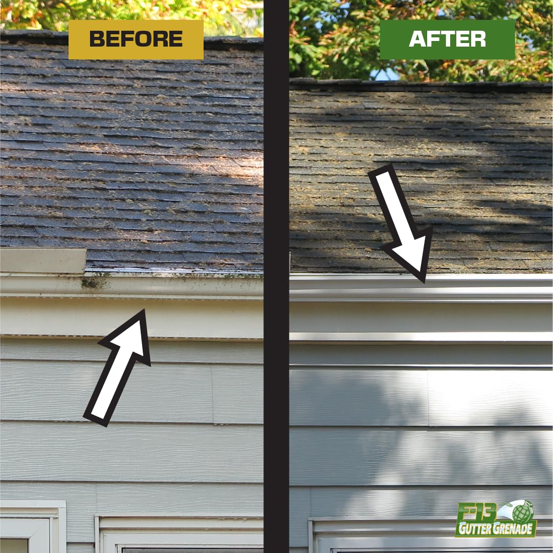 PressureTek F-13 Gutter Grenade: Black Streak Remover, Oxidation, Tiger Stripes, Soffit, Fascia, Aluminum Gutter Cleaner, 64oz, 1/2 gallon (1)