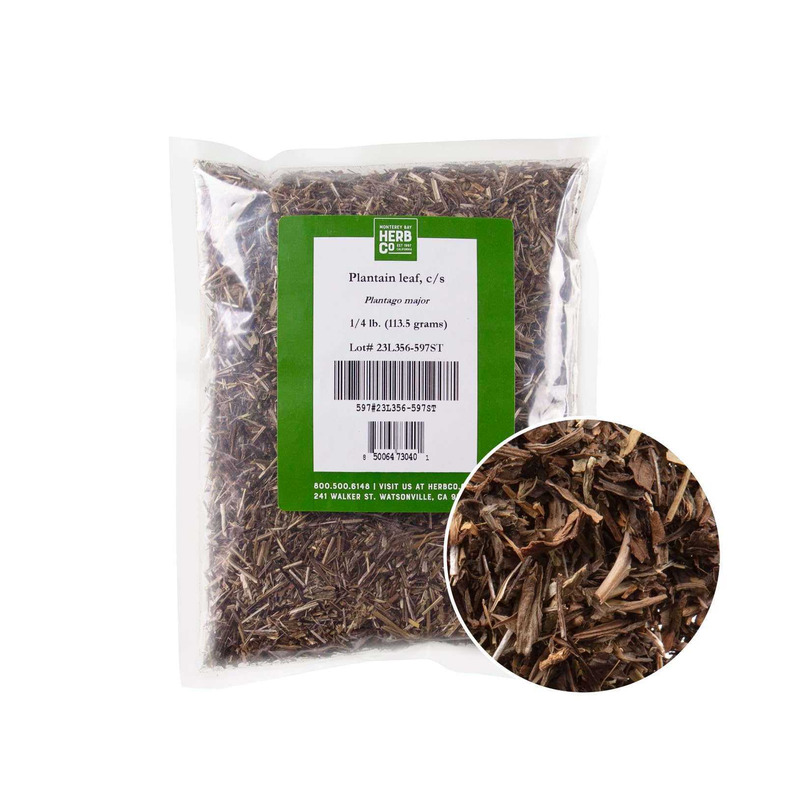 Plantain Leaf Cut & Sifted, by Herb Co, Plantago Major, from Albania, Kosher, for Tea, Soaps, Lotions, Salves & Skincare, 1/4 lb