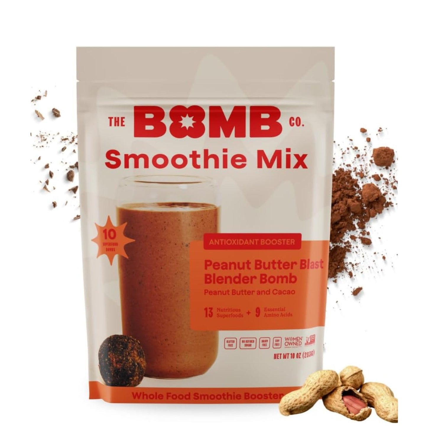 The Bomb Co. Blender Bomb, Peanut Butter Blast, Superfood Smoothie Mix with Chia Seeds, Hemp Seeds, Peanuts, & Amino Acids for Antioxidants, Gluten