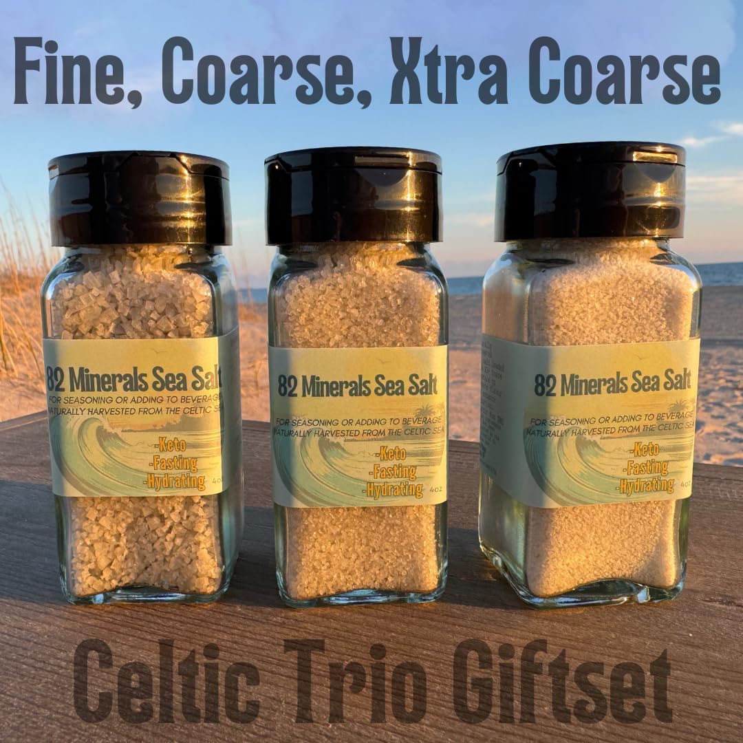 82 Minerals French Grey Sea Salt | Premium Hand-Harvested Sel Gris | 4oz Fine, Coarse, Extra Coarse Trio | Mineral & Electrolyte Finishing Salt