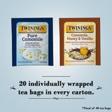 Twinings Camomile Herbal Tea Bag Variety 2-Pack - Pure + Honey & Vanilla Naturally Caffeine-Free Teas, 20 Count Each