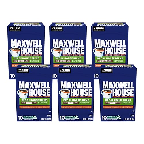 Maxwell House Decaf House Blend Medium Roast K-Cup Coffee Pods, 10 CT (Pack of 6)