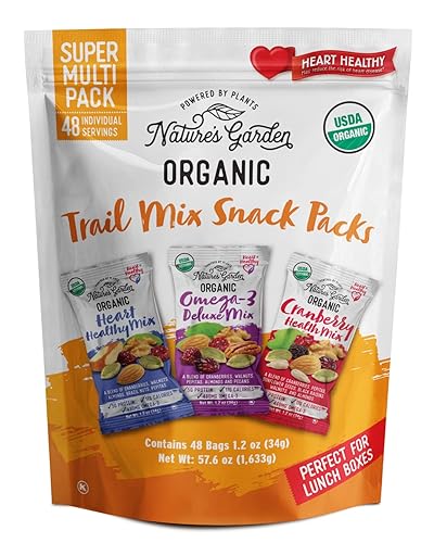 Nature's Garden Organic Trail Mix Snack Packs - Trail Mix Variety, Energy Boosting, Heart Healthy, Omega-3 Rich, Cranberries, Pumpkin Seeds