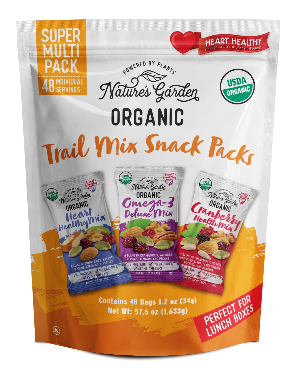 Nature's Garden Organic Trail Mix Snack Packs - Trail Mix Variety, Energy Boosting, Heart Healthy, Omega-3 Rich, Cranberries, Pumpkin Seeds